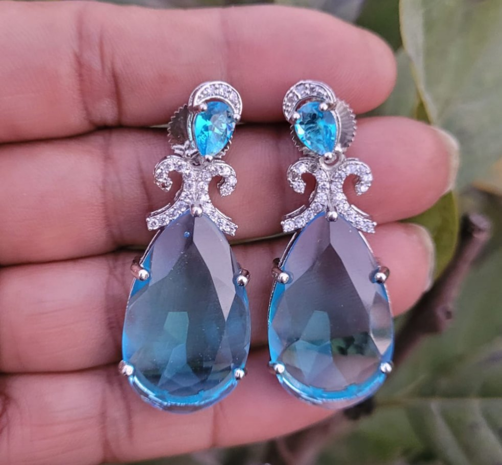 Blue Stone diamond Danglers Earrings Gemzlane