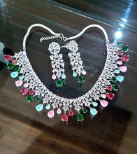 Load image into Gallery viewer, Priyanka silver plated cz diamond Necklace set