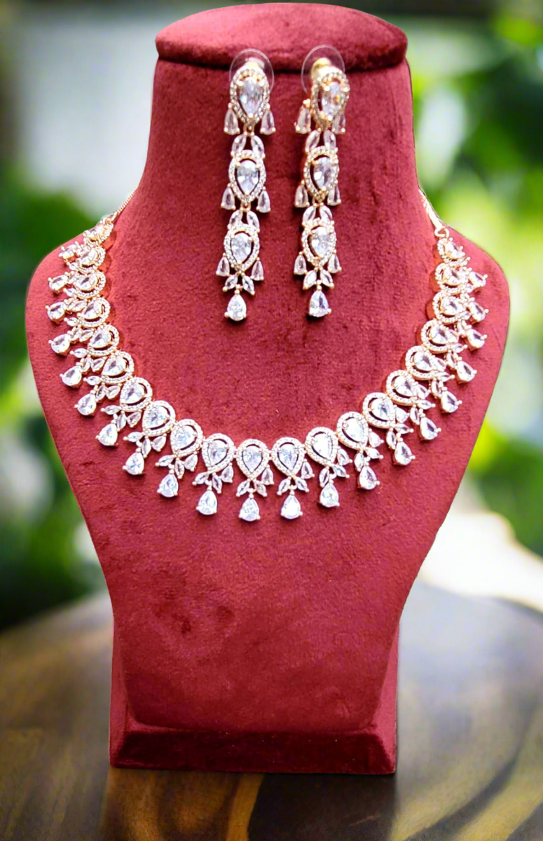 Rose gold diamond necklace and earring set discount