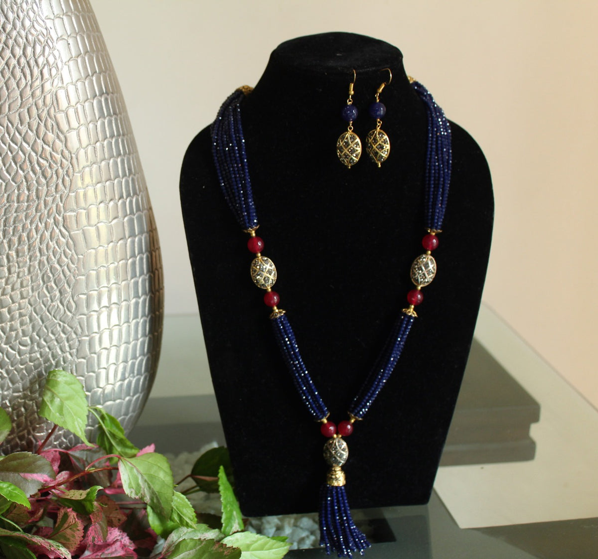 Blue Designer Beaded Necklace set Gemzlane