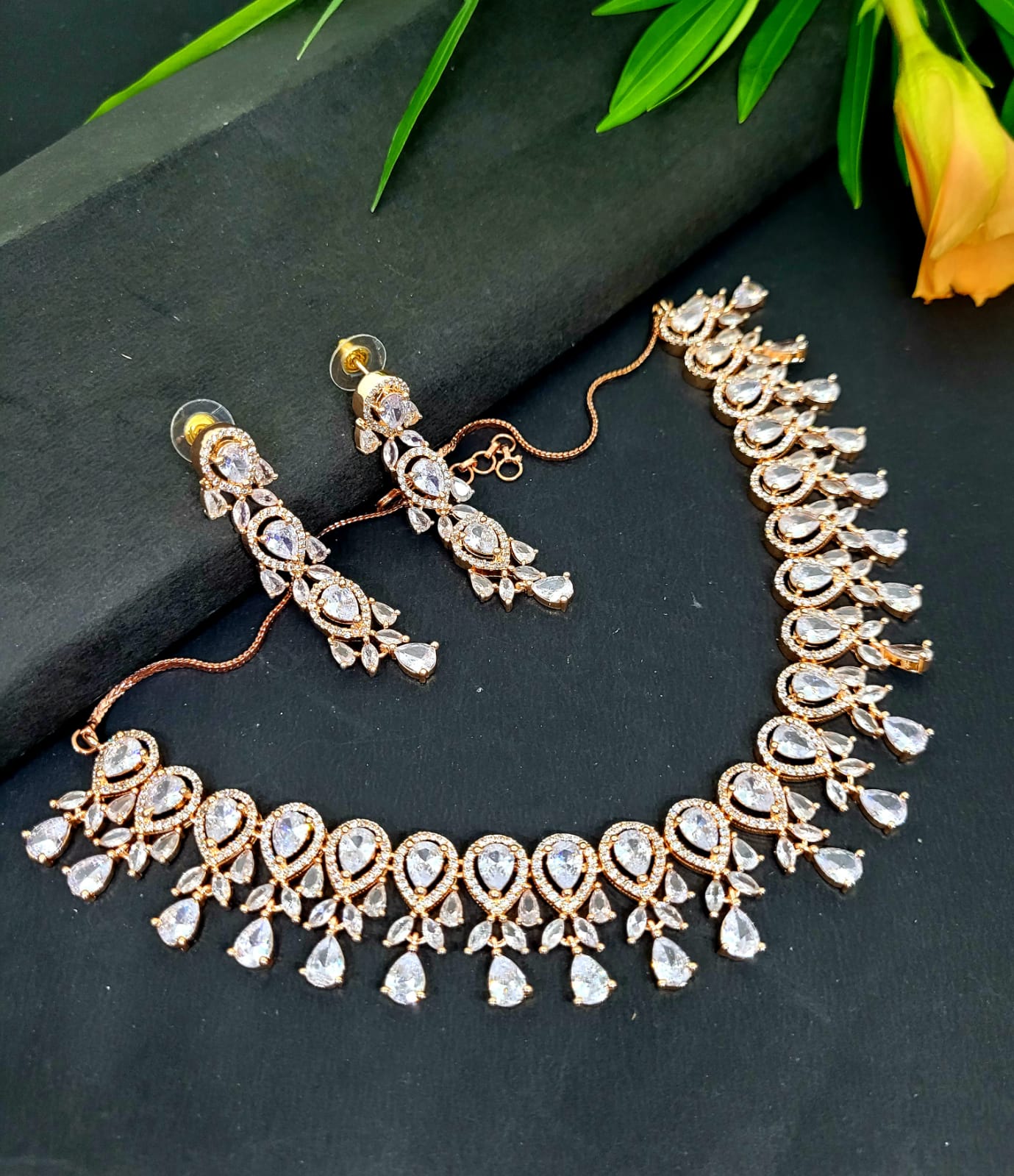 Nancy White Rosegold Diamond Necklace Set