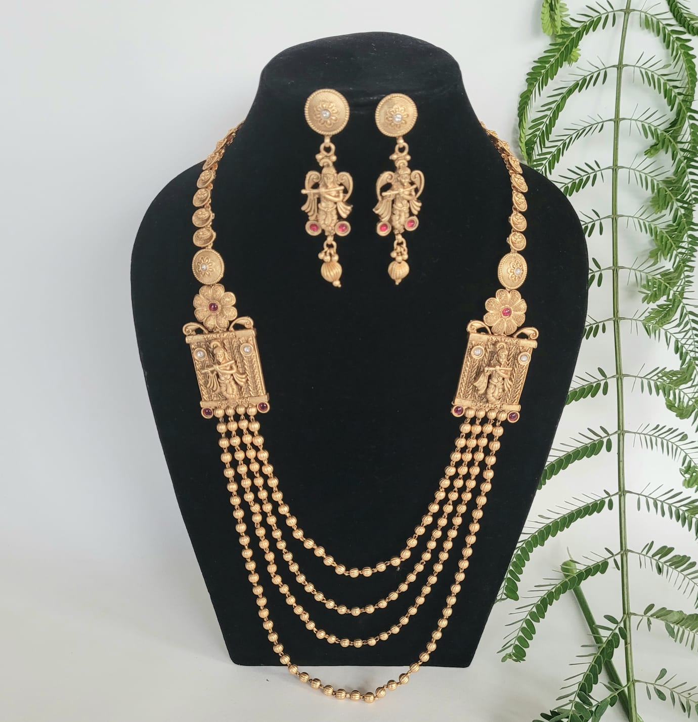 Krishna Temple jewellery long necklace set1