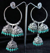 Load image into Gallery viewer, Gemzlane oxidised triple jhumki fashion earrings for women and girls - Earrings