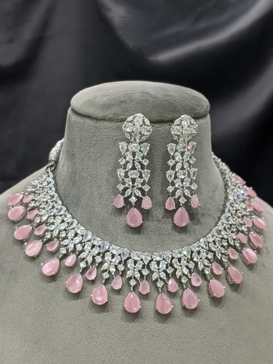 Plated Pink Diamond Necklace Jewellery Set for Women fast shipping 