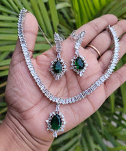 Load image into Gallery viewer, Deepika Green Diamond Necklace set