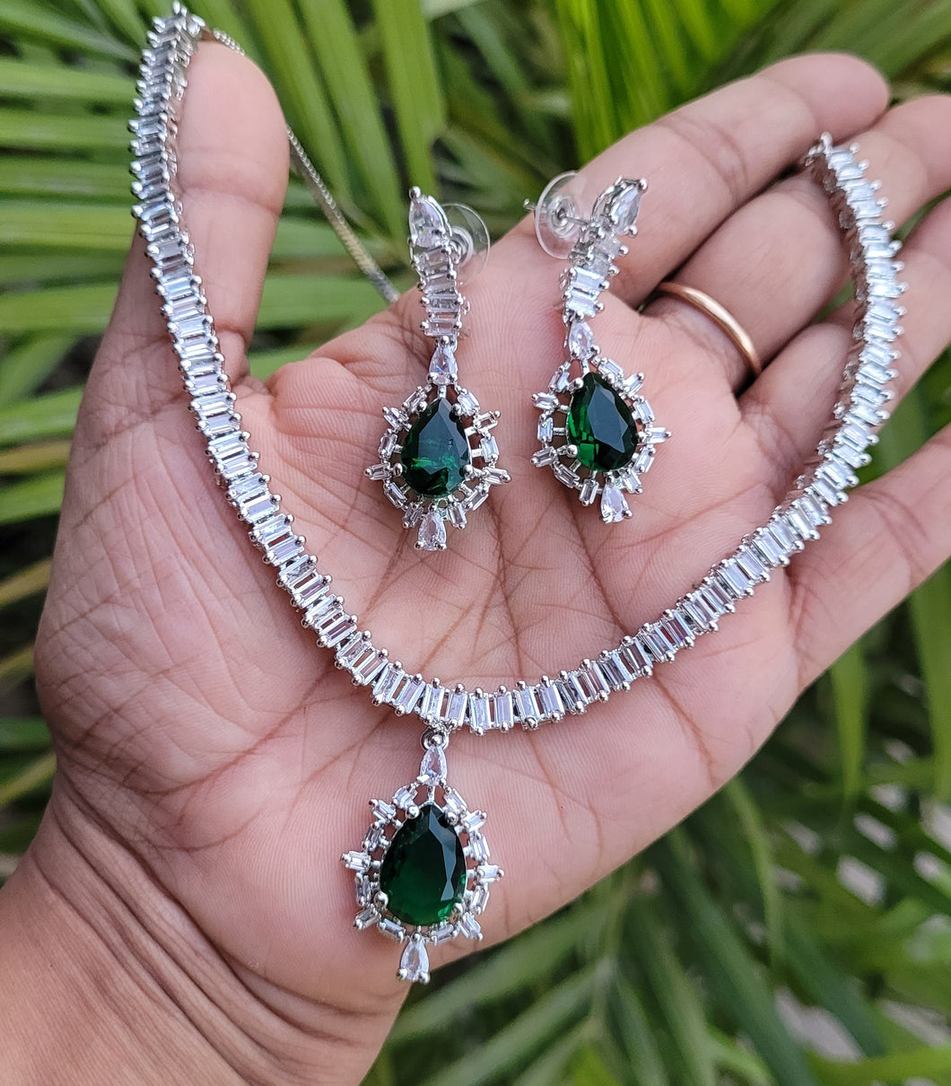 Deepika Green Diamond Necklace set