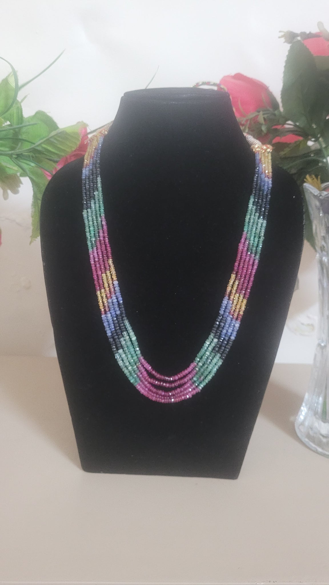 Precious Multi gemstones Ruby Emerald Sapphire Necklace Gemzlane