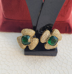 Triangular Green Zirconia Studs Earrings