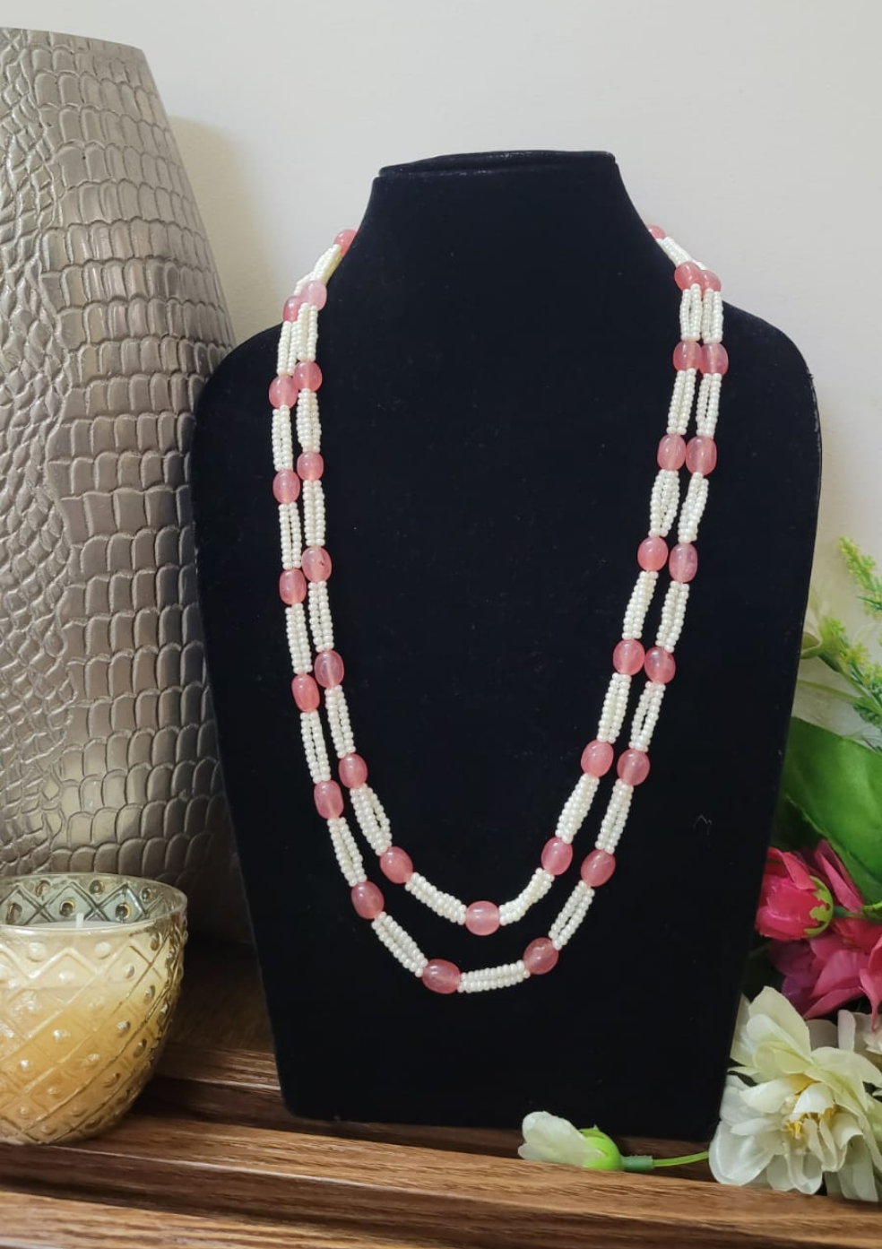 Peach stone Pearl Beaded Necklace
