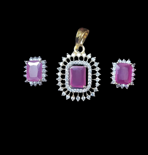Cute Ruby Diamond Pendant Necklace Set