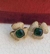 Load image into Gallery viewer, Triangular Green Zirconia Studs Earrings