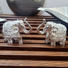 Load image into Gallery viewer, Elephant Pair Trunk Up Antique Finish/999 Silver Foiled