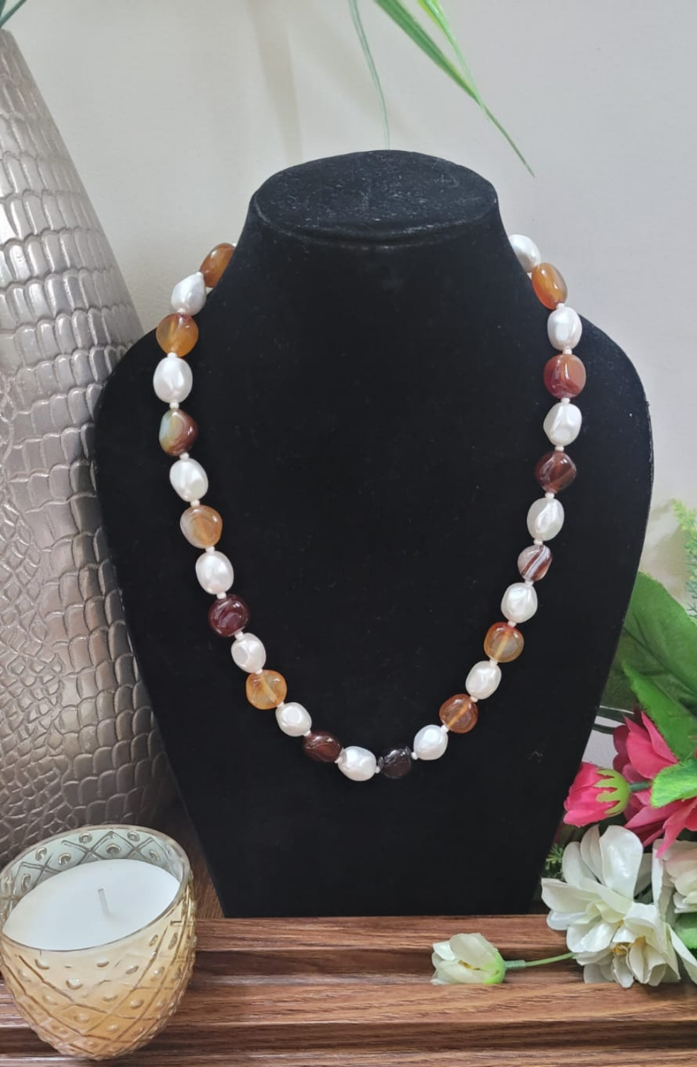 Gemstone Pearl Beaded Necklace
