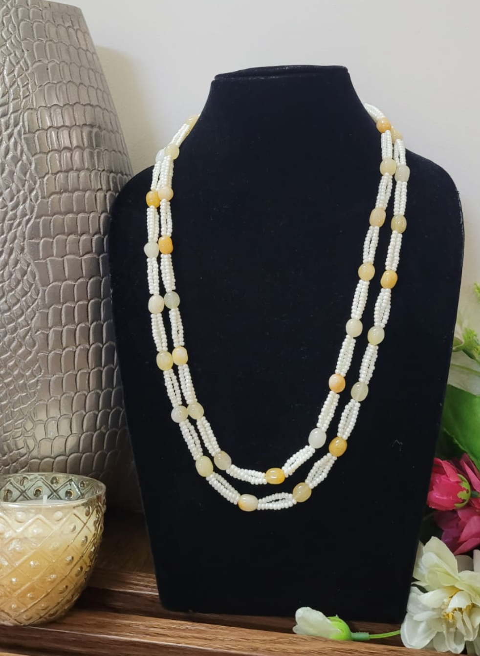 Lime stone Pearl Beaded Necklace