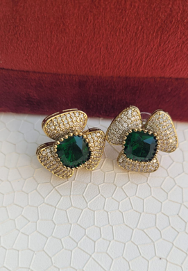 Triangular Green Zirconia Studs Earrings