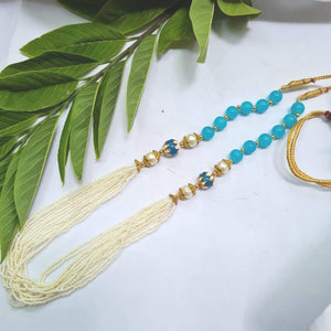 Blue Long  Designer Beaded  Necklace