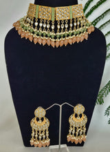 Load image into Gallery viewer, Meenakari Peach Mint Green Kundan Choker Necklace Set