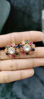 Floral Multistone Polki diamond Studs Earrings