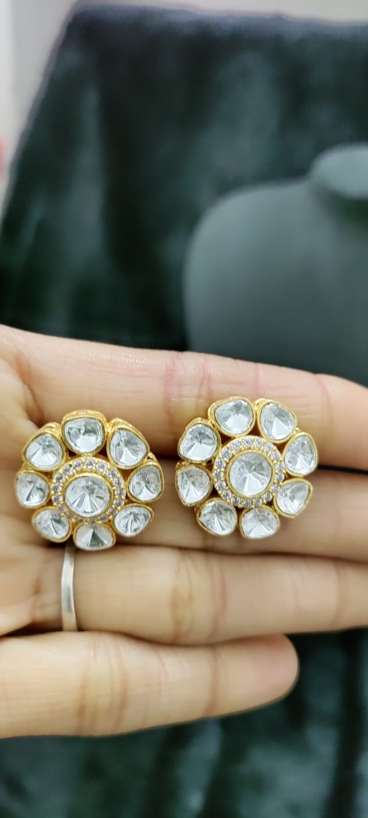 Circular Polki diamond Studs Earrings