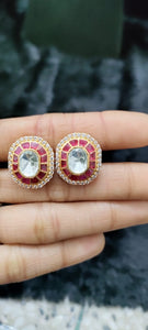 Ruby Polki diamond Oval Studs Earrings