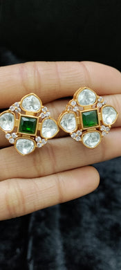 Anishaa Polki diamond Emerald Studs Earrings