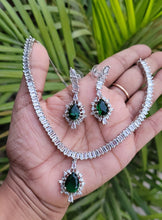 Load image into Gallery viewer, Deepika Green Diamond Necklace set