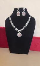 Load image into Gallery viewer, Shradha Pink Silver Cubic zirconia diamond Necklace set