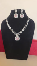 Load image into Gallery viewer, Shradha Pink Silver Cubic zirconia diamond Necklace set