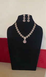 Malaika Pink Rosegold Cubic zirconia diamond Necklace set