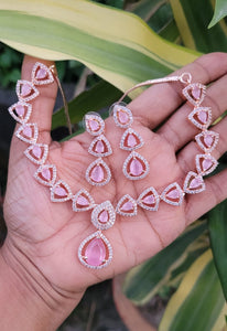 Malaika Pink Rosegold Cubic zirconia diamond Necklace set