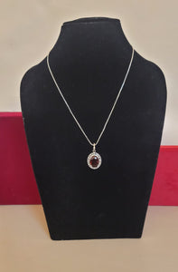 Red Stone Oval Diamond Pendant Necklace with chain