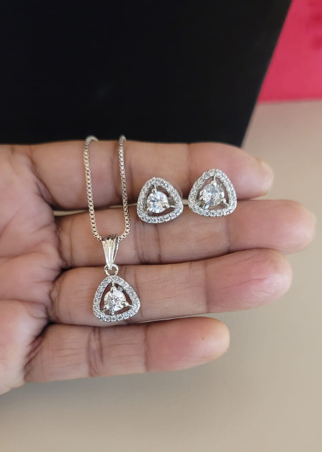 Solitaire Diamond Pendant Necklace Set - Main Image