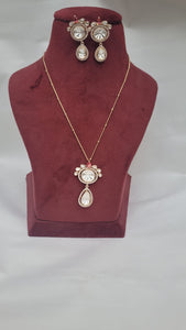 Red Fusion Polki  Diamond Pendant Necklace Set