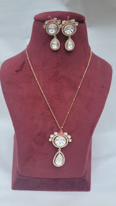 Red Fusion Polki  Diamond Pendant Necklace Set