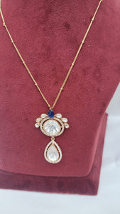 Blue Fusion Polki  Diamond Pendant Necklace Set