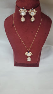 Blue Fusion Polki  Diamond Pendant Necklace Set