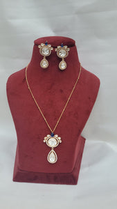 Blue Fusion Polki  Diamond Pendant Necklace Set