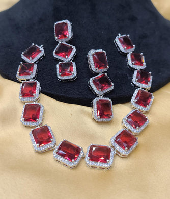 Red Cubic zirconia Diamond Necklace set