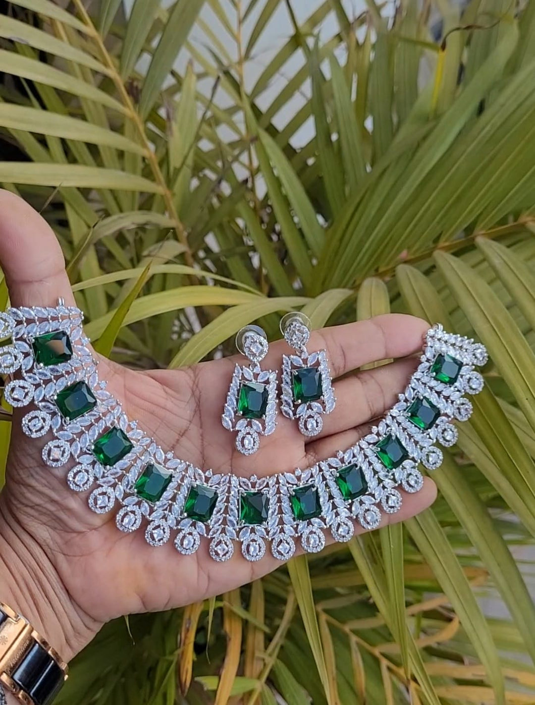 Green Cubic zirconia  Diamond Necklace set