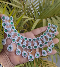 Load image into Gallery viewer, Isha Green Cubic zirconia  Diamond Necklace set with maangtikka