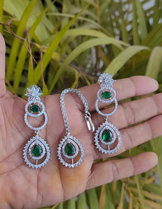 Isha Green Cubic zirconia  Diamond Necklace set with maangtikka