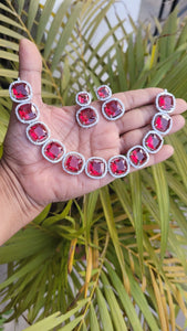 Red Cubic zirconia Diamond Necklace set