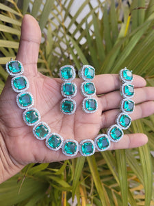 Luxe Aquamarine Cubic zirconia Diamond Necklace set