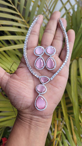 Khushi Pink Cubic zirconia Diamond Necklace set