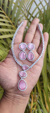 Khushi Pink Cubic zirconia Diamond Necklace set