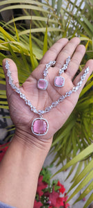 Nissa Pink Cubic zirconia Diamond Necklace set