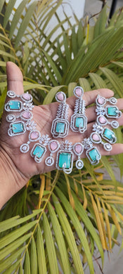 Rihanna Pink aquamarine Cubic zirconia Diamond Necklace set