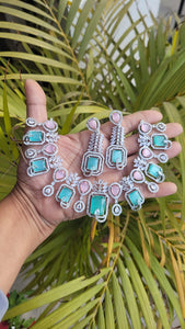 Rihanna Pink aquamarine Cubic zirconia Diamond Necklace set