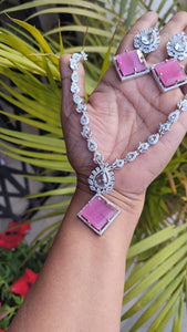 Anisha Pink Cubic zirconia Diamond Necklace set