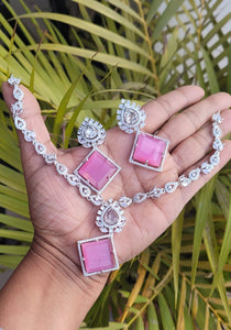 Anisha Pink Cubic zirconia Diamond Necklace set